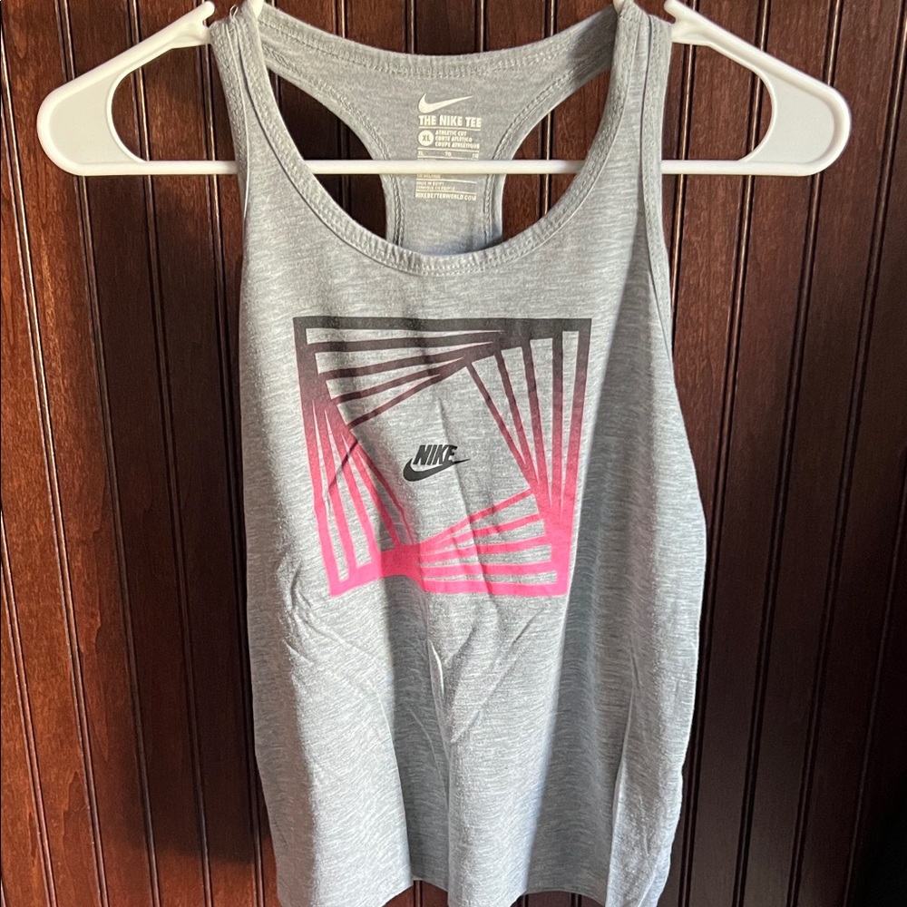 Nike Girls XL Light Gray Racerback Tank with Pink Geometric Logo